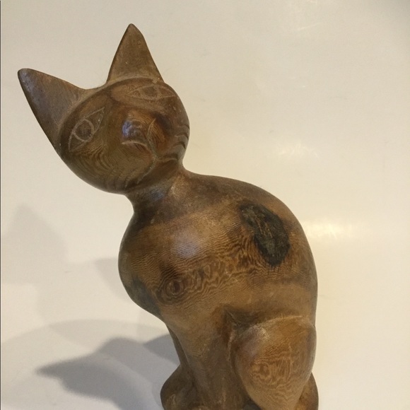 Other - Vintage Solid Wood Carved Cat Statue